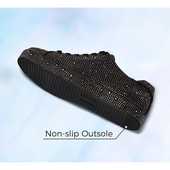 Women's Black Pewter Rhinestone Fashion Glitter Sneakers Sparkly Shiny Shoes - Picture 5 of 9